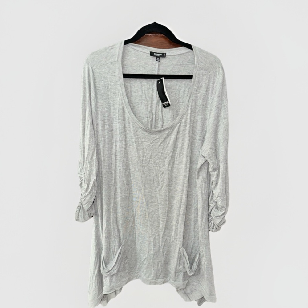 Premise Heather Gray Scoop Neck Tunic with Ruched Sleeves